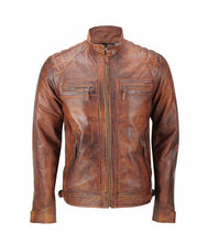 Load image into Gallery viewer, Men&#39;s Café Racer Motorcycle Quilted Brown Jacket
