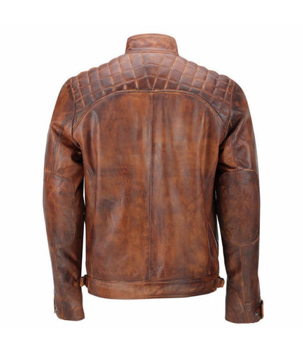 Men's Café Racer Motorcycle Quilted Brown Jacket