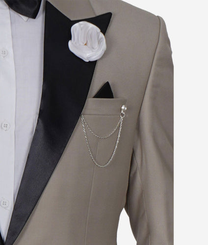 Men's Black Peak Lapel Beige Tuxedo Suit