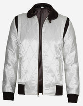 Load image into Gallery viewer, Mens  Quilted Satin White Bomber Jacket
