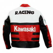 Load image into Gallery viewer, Kawasaki Red &amp; White Biker Leather Jacket
