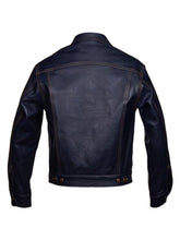 Load image into Gallery viewer, Mens Navy Blue Leather Trucker Jacket
