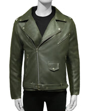 Load image into Gallery viewer, Mens Olive Green Moto Leather Jacket
