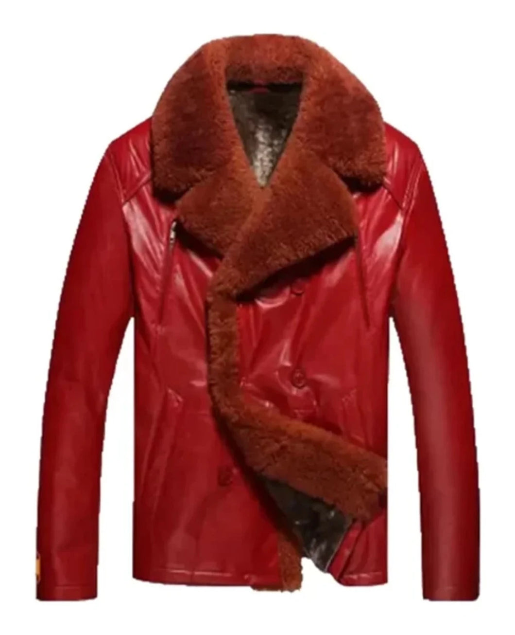Unisex Red Shearling Leather Jacket