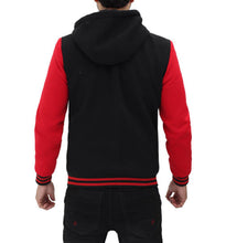 Load image into Gallery viewer, Men&#39;s Stylish Red and Black Hooded Varsity Jacket
