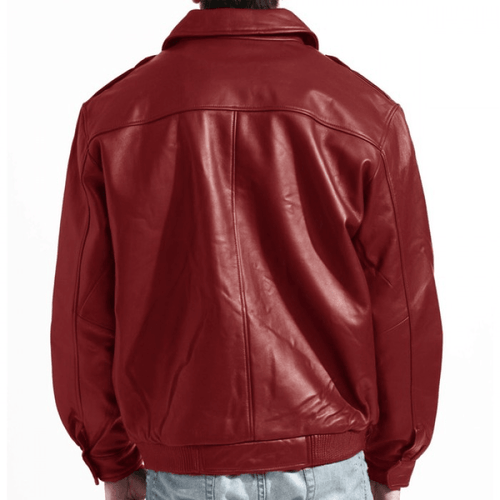 Mens Stylish Red Leather Bomber Jacket