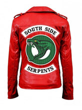 Load image into Gallery viewer, Unisex Riverdale Southside Serpents Red Biker Leather Jacket
