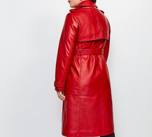 Load image into Gallery viewer, Womens Glamorous Red Leather Trench Coat
