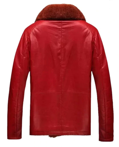 Unisex Red Shearling Leather Jacket