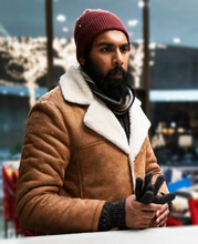 Load image into Gallery viewer, Station Eleven TV Series 2021 Himesh Patel Brown Shearling Jacket
