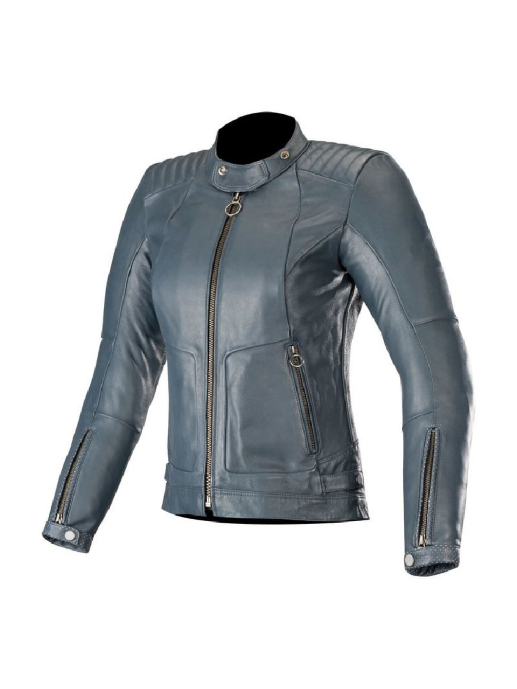Women Stone Blue Biker Leather Jacket