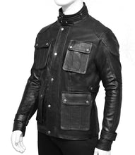 Load image into Gallery viewer, Mens Skin Fit Black Biker Leather Jacket
