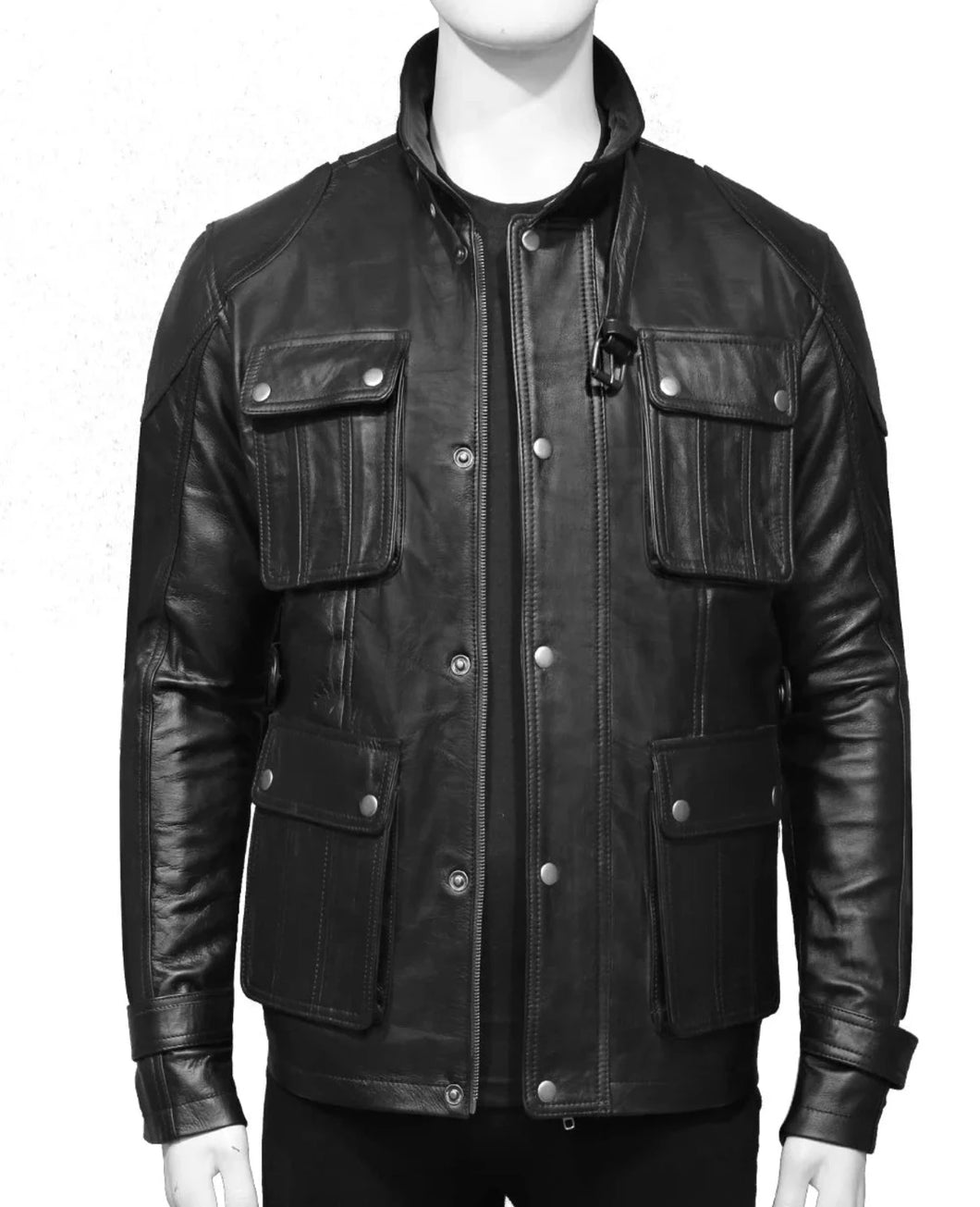 Mens Skin Fit Black Biker Leather Jacket