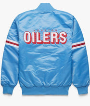 Load image into Gallery viewer, Houston Oilers Light Blue Satin Bomber Jacket

