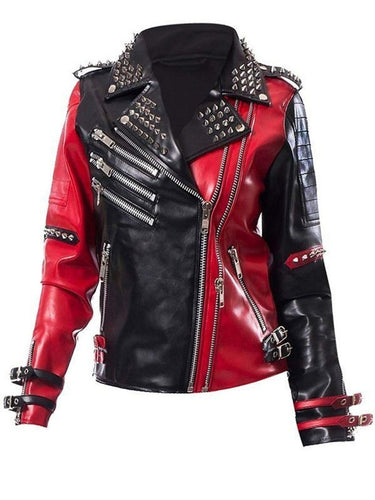 Toni Rossall Studded Red Black Leather Jacket