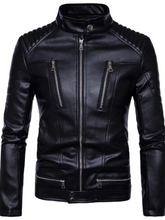 Load image into Gallery viewer, Mens Padded Slim Fit Biker Black Leather Jacket
