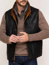 Load image into Gallery viewer, Men’s Black and brown Real Leather Vest
