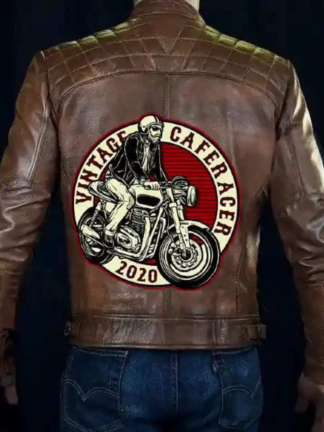 Mens Cafe Racer Vintage Motorcycle Brown Leather Jacket