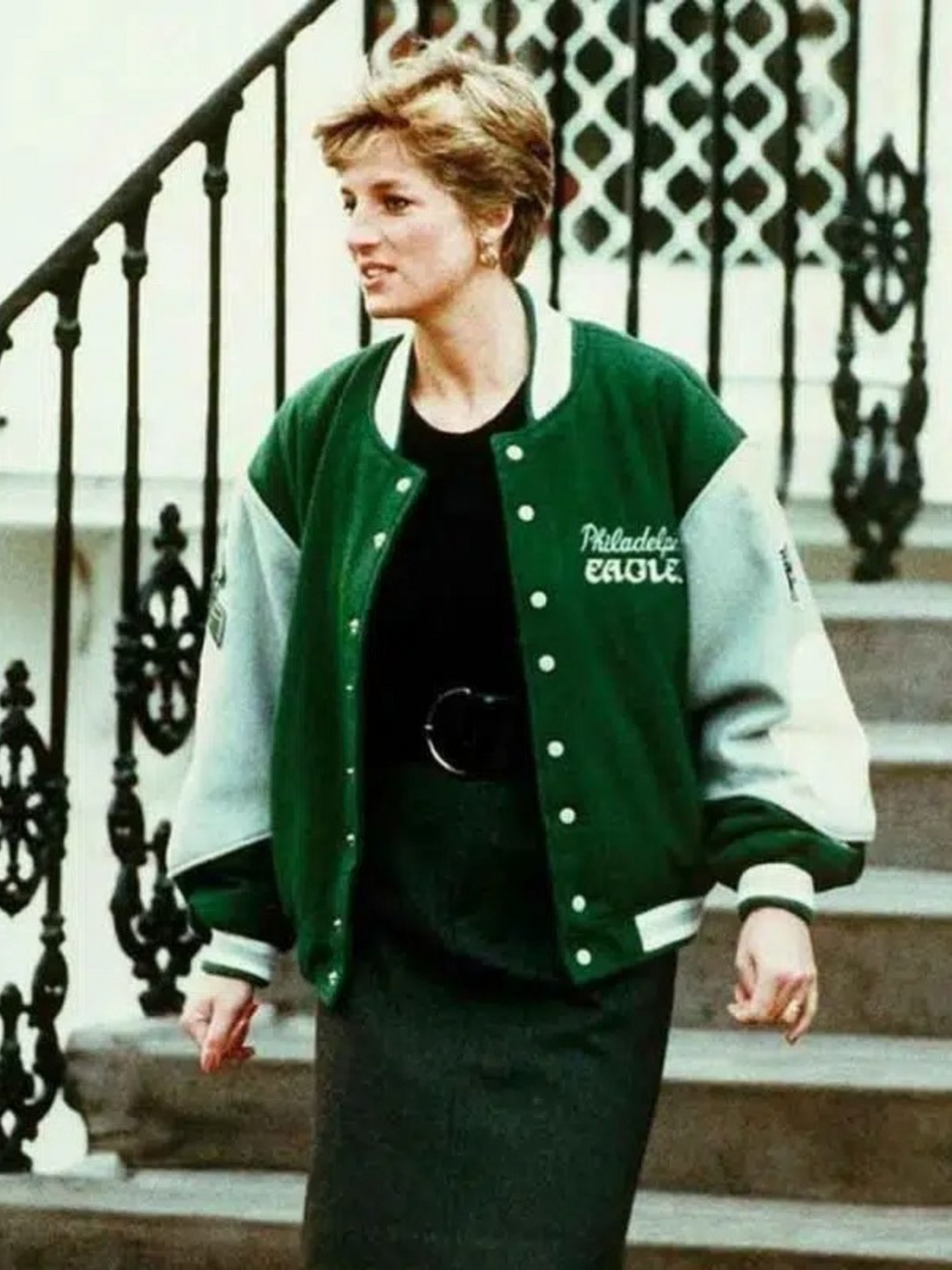 Princess Diana Philadelphia Eagles Green and White Bomber jacket