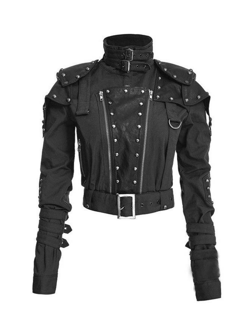 Womens Designer Black Studded Military Cropped Jacket