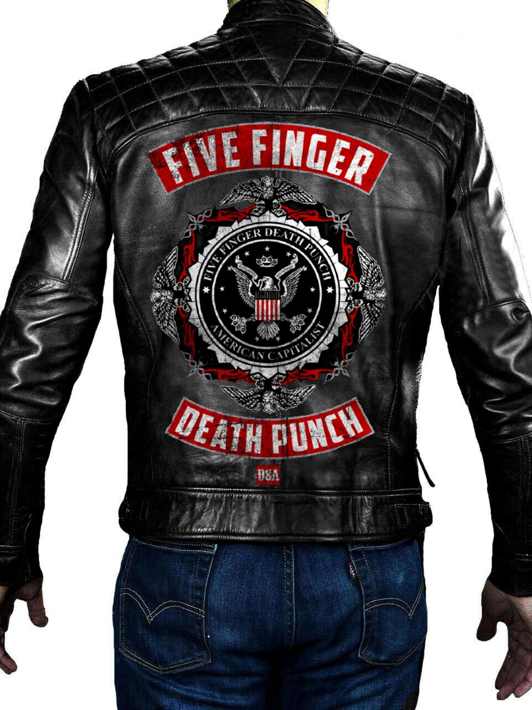Mens Designer Five Finger Death Punch Black Leather Jacket