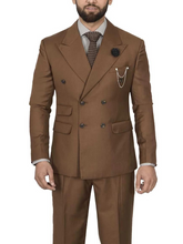 Load image into Gallery viewer, Mens Double Breasted Two Piece Brown Cotton Suit
