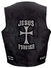 Load image into Gallery viewer, Jesus Forever Christian Motorcycle Black Leather Vest
