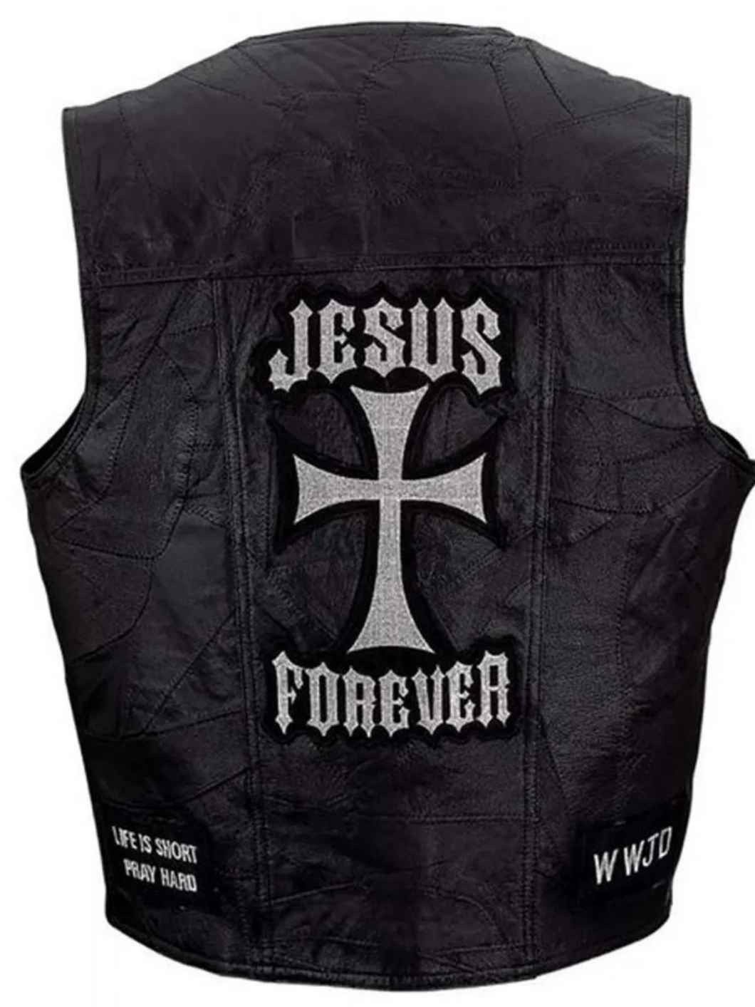 Jesus Forever Christian Motorcycle Black Leather Vest