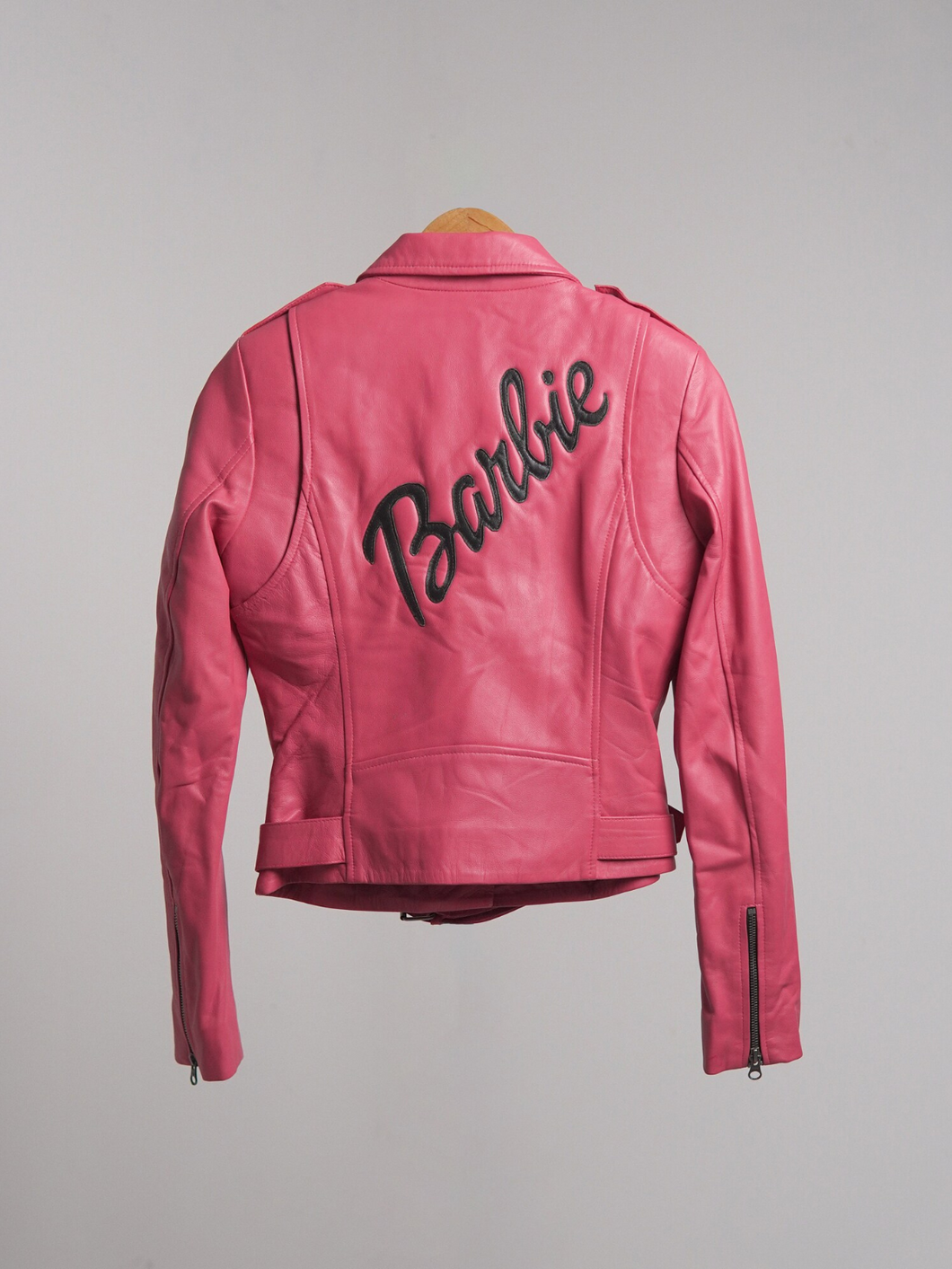 Women Genuine Barbie Pink Leather Biker Jacket
