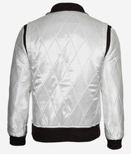 Load image into Gallery viewer, Mens  Quilted Satin White Bomber Jacket
