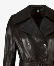 Load image into Gallery viewer, Womens Classic Black Leather Trench Coat
