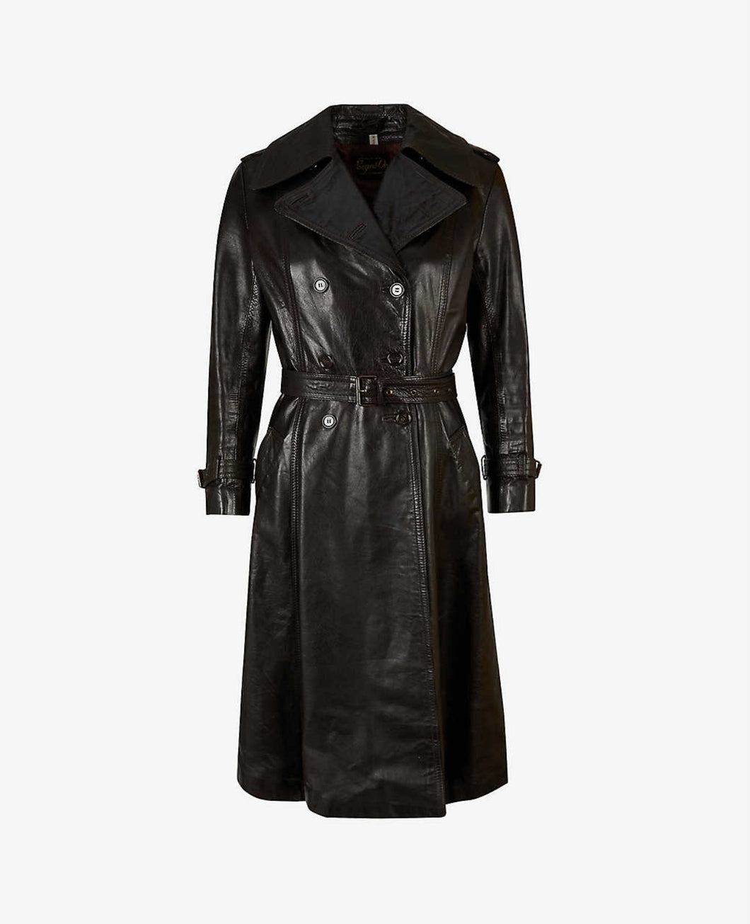 Womens Classic Black Leather Trench Coat