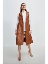 Load image into Gallery viewer, Womens Sleeveless Tan Brown Leather Trench Coat
