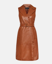 Load image into Gallery viewer, Womens Sleeveless Tan Brown Leather Trench Coat
