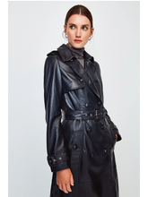 Load image into Gallery viewer, Womens Stylish Black Leather Trench Coat
