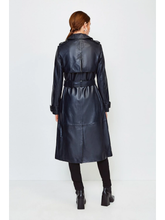 Load image into Gallery viewer, Womens Stylish Black Leather Trench Coat
