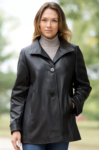 Womens Smooth Black Lambskin Long Jacket