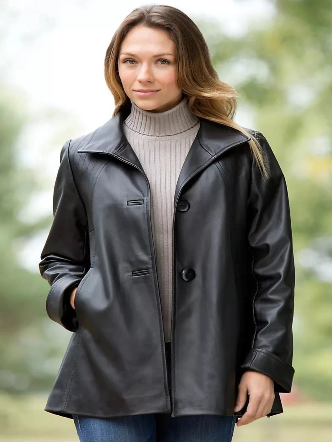 Womens Smooth Black Lambskin Long Jacket
