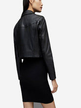 Load image into Gallery viewer, Stylish Women’s Black Cropped Leather Jacket
