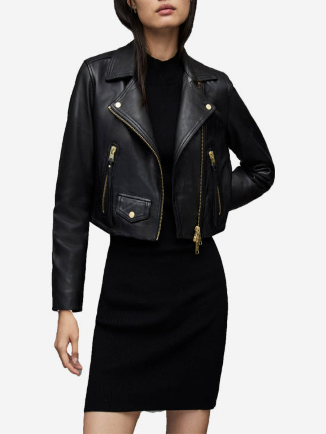 Stylish Women’s Black Cropped Leather Jacket