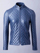 Load image into Gallery viewer, Women’s Stylish Blue Quilted Leather Jacket

