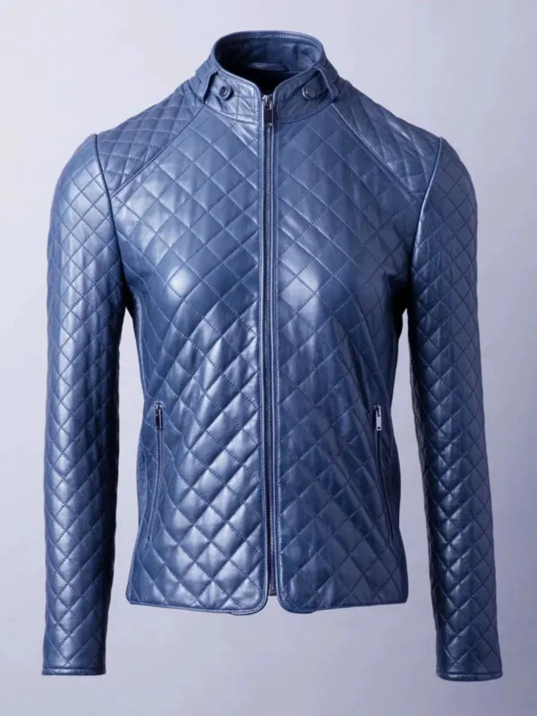 Women’s Stylish Blue Quilted Leather Jacket