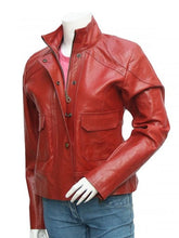 Load image into Gallery viewer, Womens Glamorous Red Biker Leather Jacket
