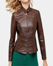 Load image into Gallery viewer, Womens Brown Motorcycle Leather Jacket
