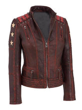 Load image into Gallery viewer, Womens Glamorous Vintage Cafe Racer Red Leather Jacket
