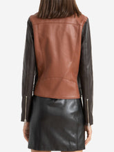 Load image into Gallery viewer, Women’s Two-Tone Leather Biker Jacket
