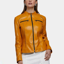 Load image into Gallery viewer, New Womens Slim Fit Yellow Leather Jacket
