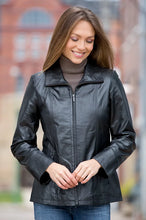 Load image into Gallery viewer, Womens Classic Dark Black Leather Jacket
