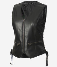 Load image into Gallery viewer, Women Black Fitted Style Biker Leather Vest
