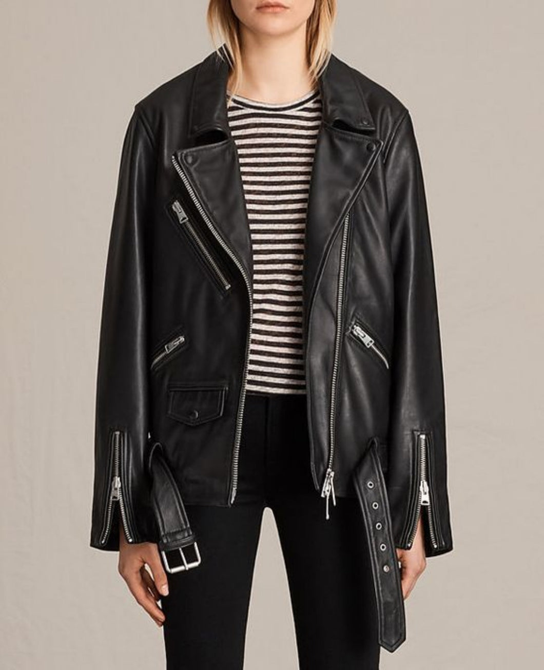 Camille Razat Emily In Paris Oversized Black Leather Jacket